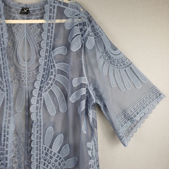 Women's One Size Embroidered Kimono Duster Light Blue Dainty Feminine Fairycore - Picture 3 of 8